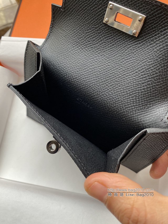 Hermes卡包 愛馬仕原版Kelly Pocket Epsom皮 Hermes新款小錢包 黑銀  tdh2169